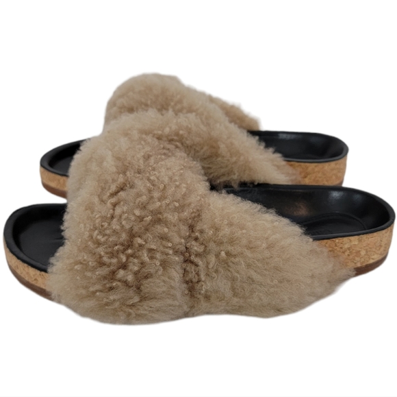 New Chloe Sherling Slides Sherpa Faux Fur Sandals Size 36 US 6 Beige - Picture 5 of 10